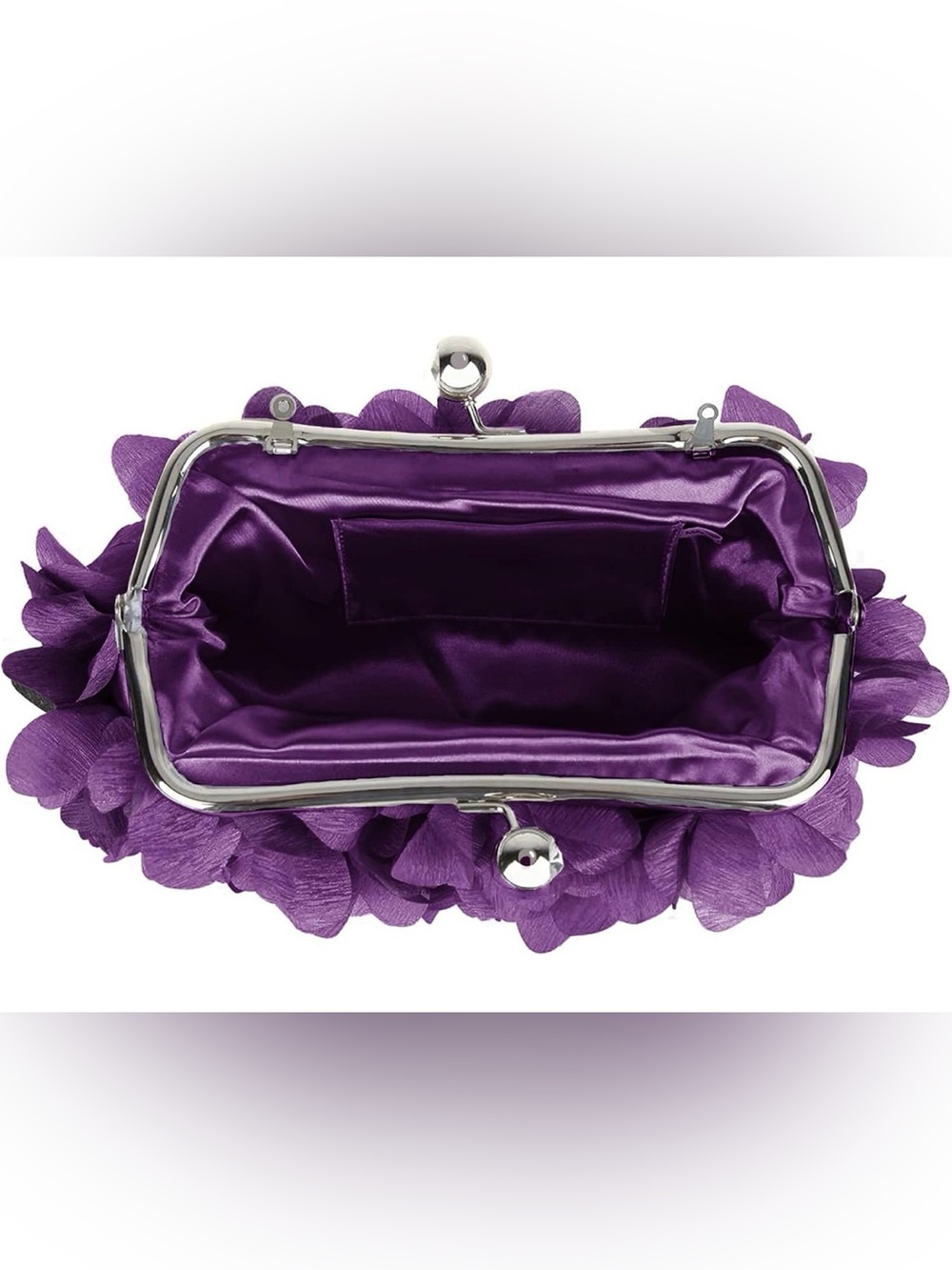 Elegant Purple Floral Appliqué Evening Clutch with Chain Handle - Picture 13 of 13